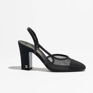 CHANEL Black Mesh Slingback Heels
